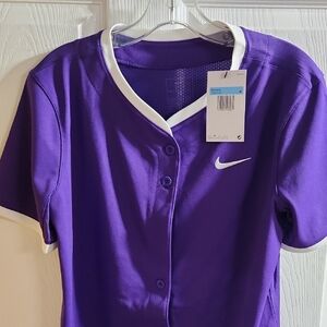 Nike Purple Button-Front Athletic Jersey with White Trim Women M